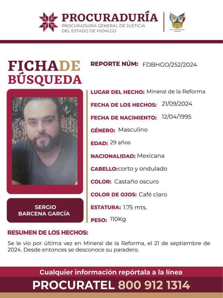 Se busca desaparecido en Mineral de la Reforma