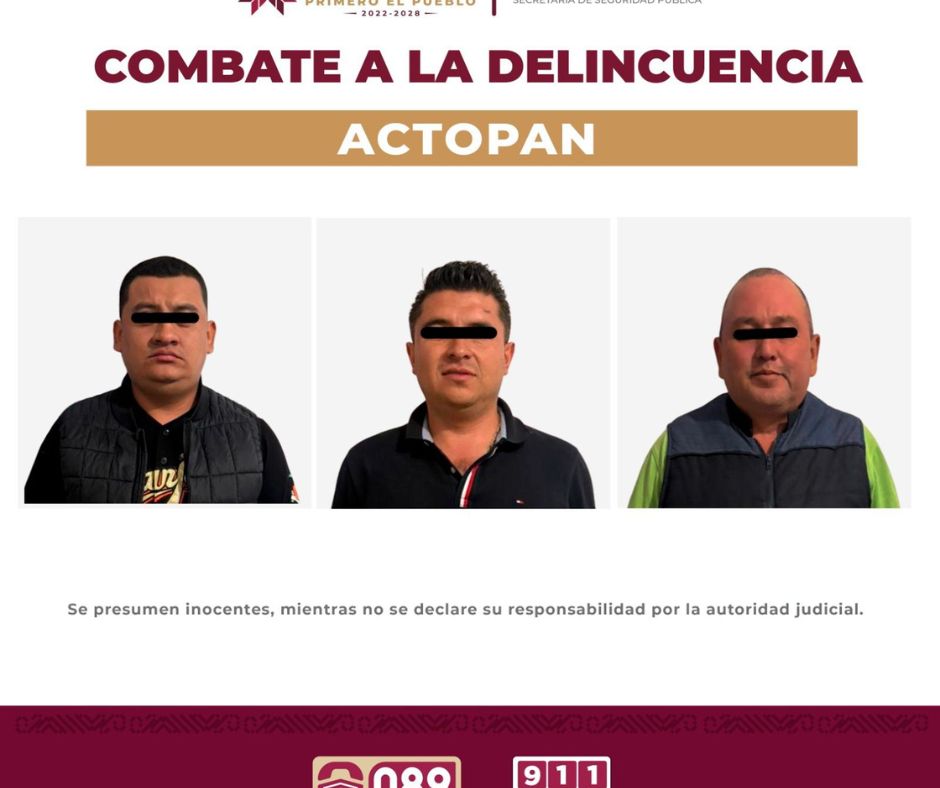 Detienen a tres en Actopan por disparos y portación de armas