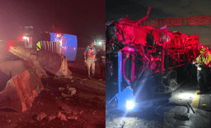 Accidente en la México-Pachuca deja a un autobús y un auto volcados